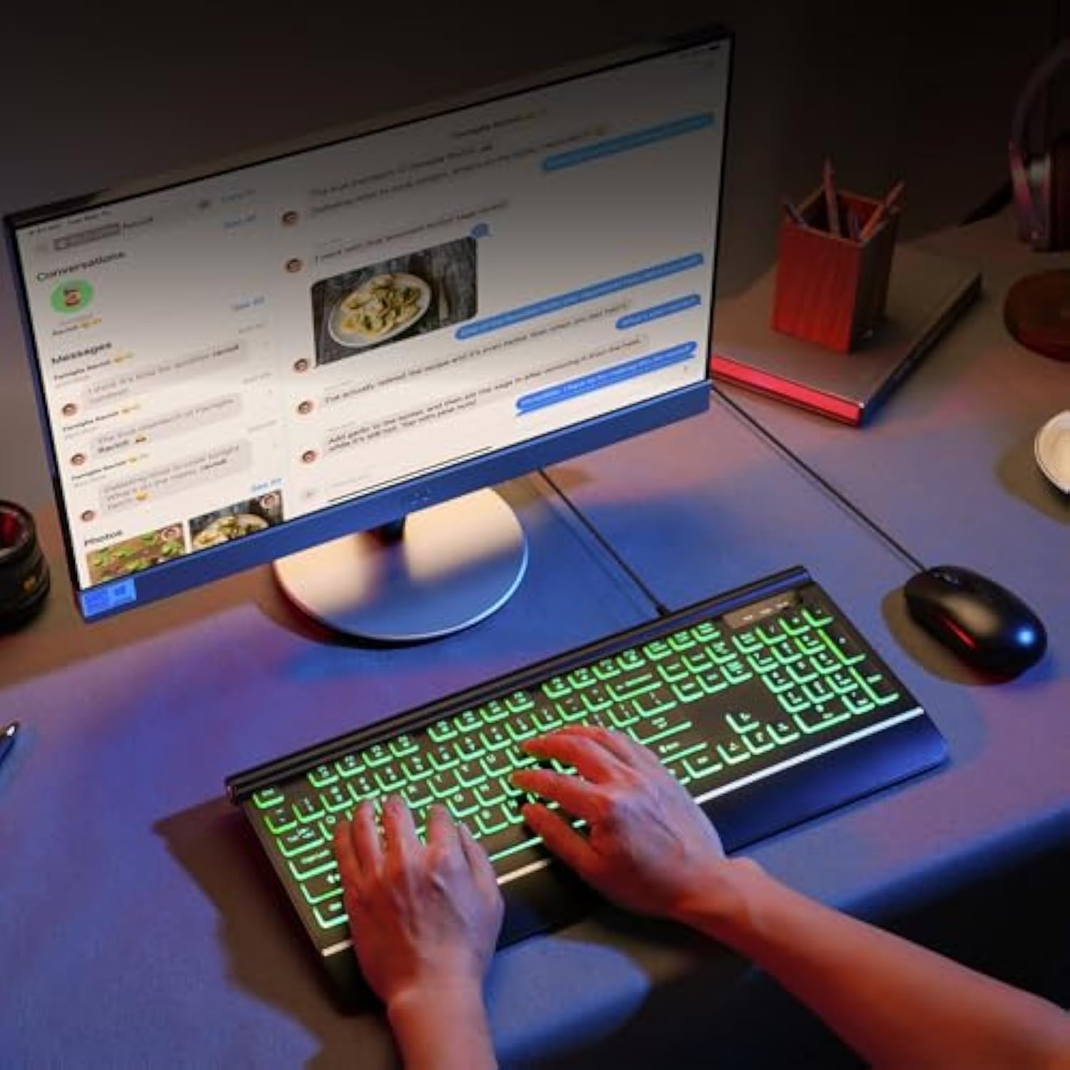 Wired Keyboard And Mouse Combo, Backlit Computer Keyboards With Wrist Rest, Light Up Keyboard Easy To See, 7-Color Backlit Keyboard And Optical Mouse For Windows, Pc, Laptop, Usb Plug And Play