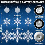 [Timer] Christmas Window Decorations, 3 Pack Snowflake Christmas Window Lights With Suction Cup, Hanging Led Battery Ope