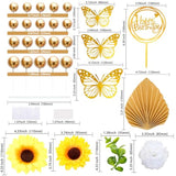 54Pcs Artificial Sunflower Cake Decorations Acrylic Happy Birthday Cake Topper Butterfly Balloon Cake Toppers For Diy Wedding Birthday Valentine'S Day Party Supplies Yellow