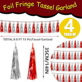 4pcs Red Silver Foil Tassel Garland Metallic Streamers for Party Decor