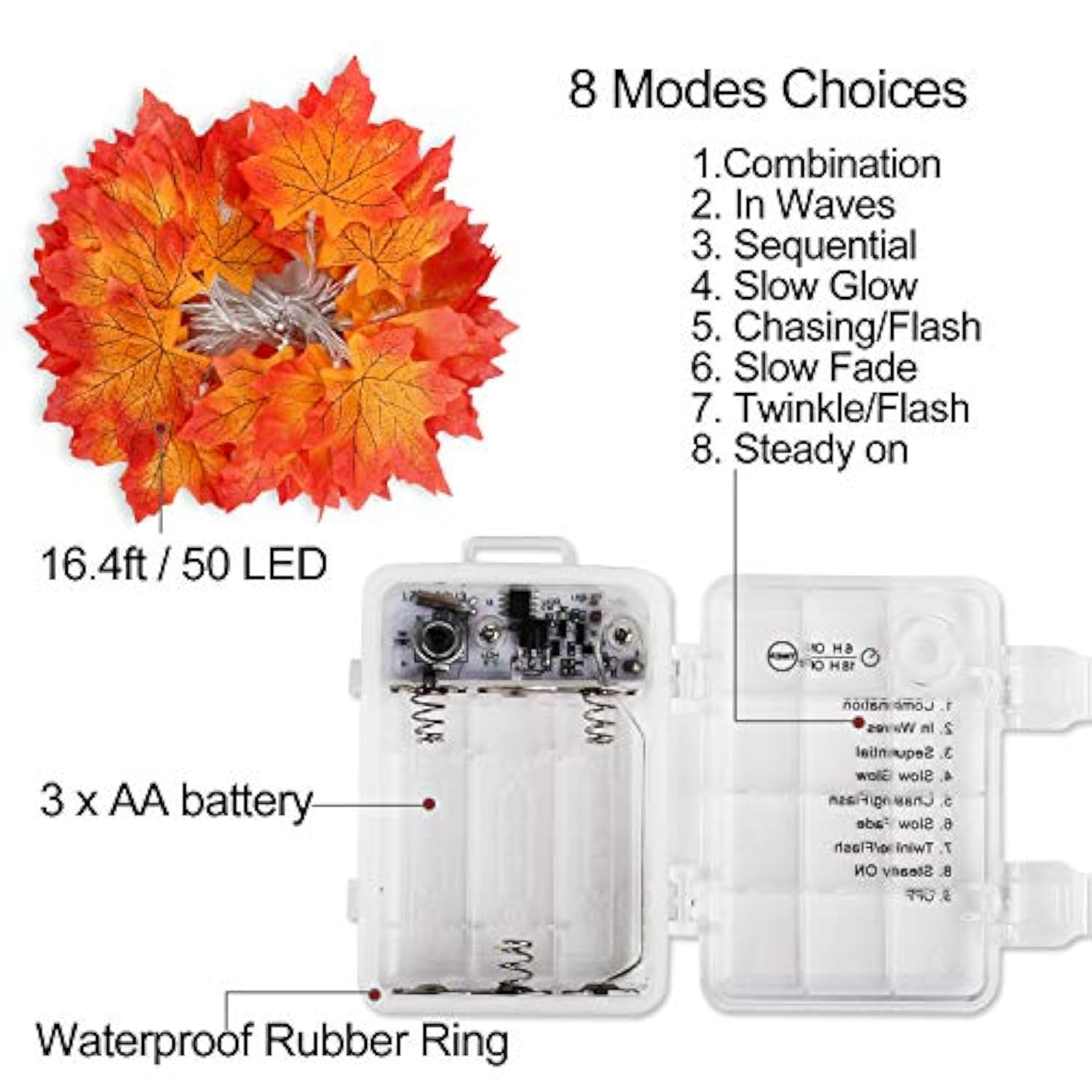 50 Led 16.4Ft Thanksgiving Decorations Fall Garland String Lights With Timer, Lighted Autumn Leaves Garlands Decor, Fall Lights For Home Decoration Party Indoor Mantle