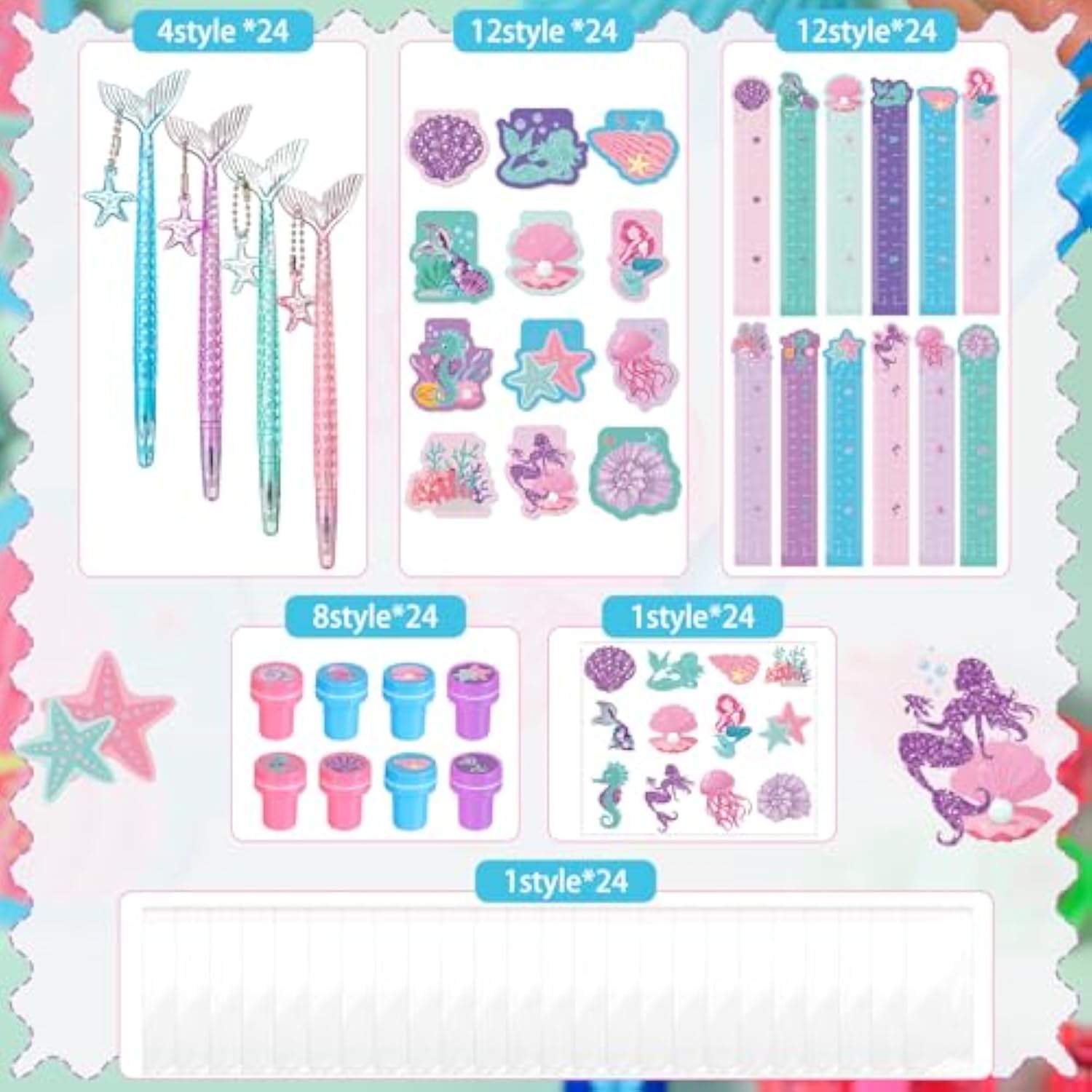 144 Pcs Mermaid Party Favors For Goodie Gift Bags Mermaid Theme Birthday Decorations Include Mini Notebooks Stickers Pens Stamps Goodie Bag Boys Girls Kids Ocean Party Classroom Prize Supplies