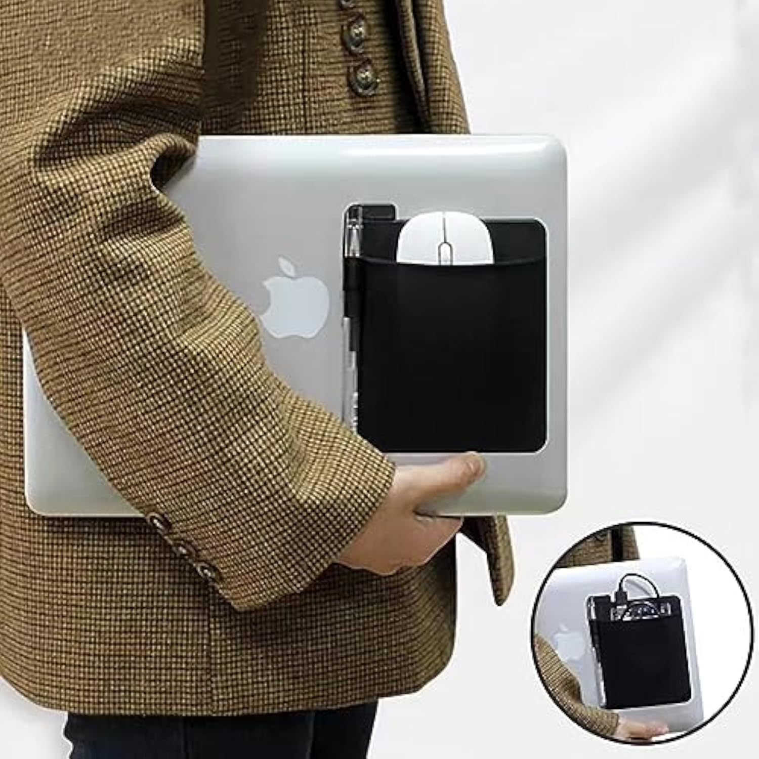 Universal Stick-On Mouse Pouch, Wireless Mouse And Pen Holder, Reusable Adhesive, No Glue Residue, Compatible With Battery Pack(Black)