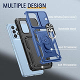 Compatible With Samsung Galaxy A53 5G Case With Camera Cover & 360° Kickstand Ring With Tempered Glass Screen Protector, Grade Shockproof Protective Bumper Cover For A53 5G Blue