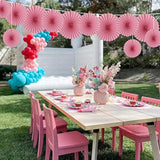 Pink Party Hanging Paper Fans Diy Set,12Pcs Set Paper Fans Set Hanging Pinwheels Fan Diy Paper Craft For Wedding Birthday Christmas Party Decoration Hanging Paper Fan Flower Decoration(Pink)…
