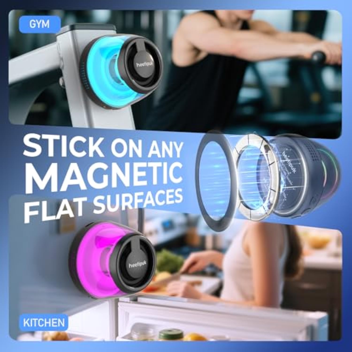 Magnetic Bluetooth Speaker, Portable Mini Bluetooth Loudspeaker With Bass Diaphragm, 5W Internal-Magnet, 7H Playtime,Tws, Rgb Light, Tf Card Slot, Including Magnetic Ring And Lanyard, As Phone Stand