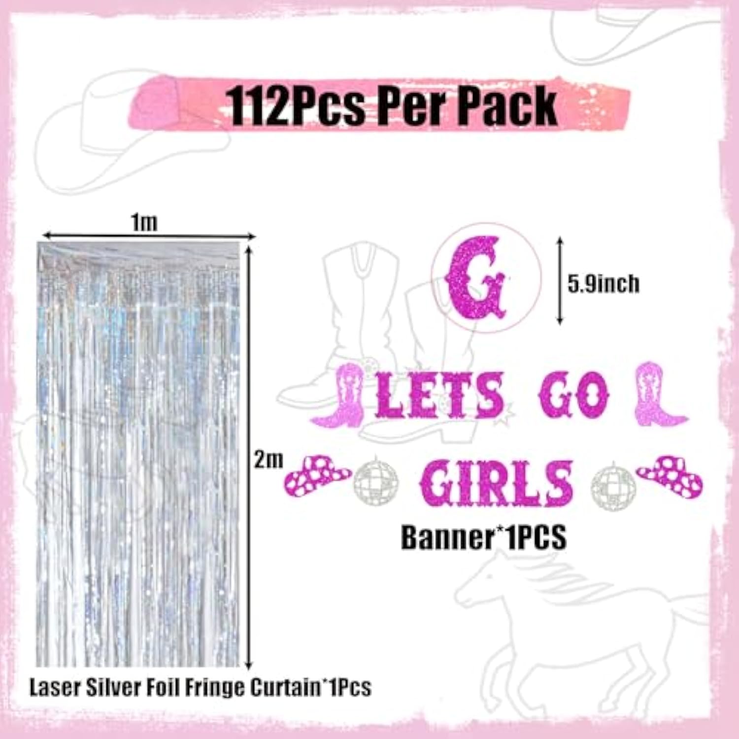 Cowgirl Balloons Arch Garland Kit For Last Rodeo Bachelorette Sash Supply Birthday Party Decorations,Hot Pink Rose Red Silver Cow Print Cowgirl Boot Disco Ball Balloon,Let’S Go Girl Banner Backdrop