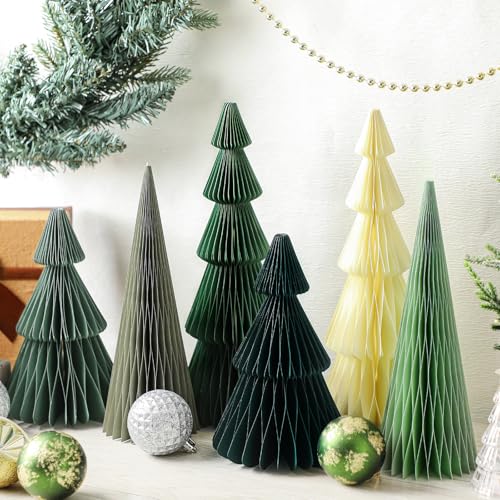 6 Pcs Green Honeycomb Paper Christmas Trees Centerpiece