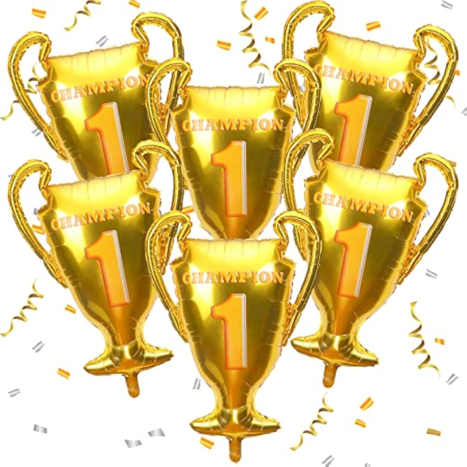 6-Pack Gold Champion Trophy Foil Balloons – First Prize Balloons for Sports, Birthday & Game Parties