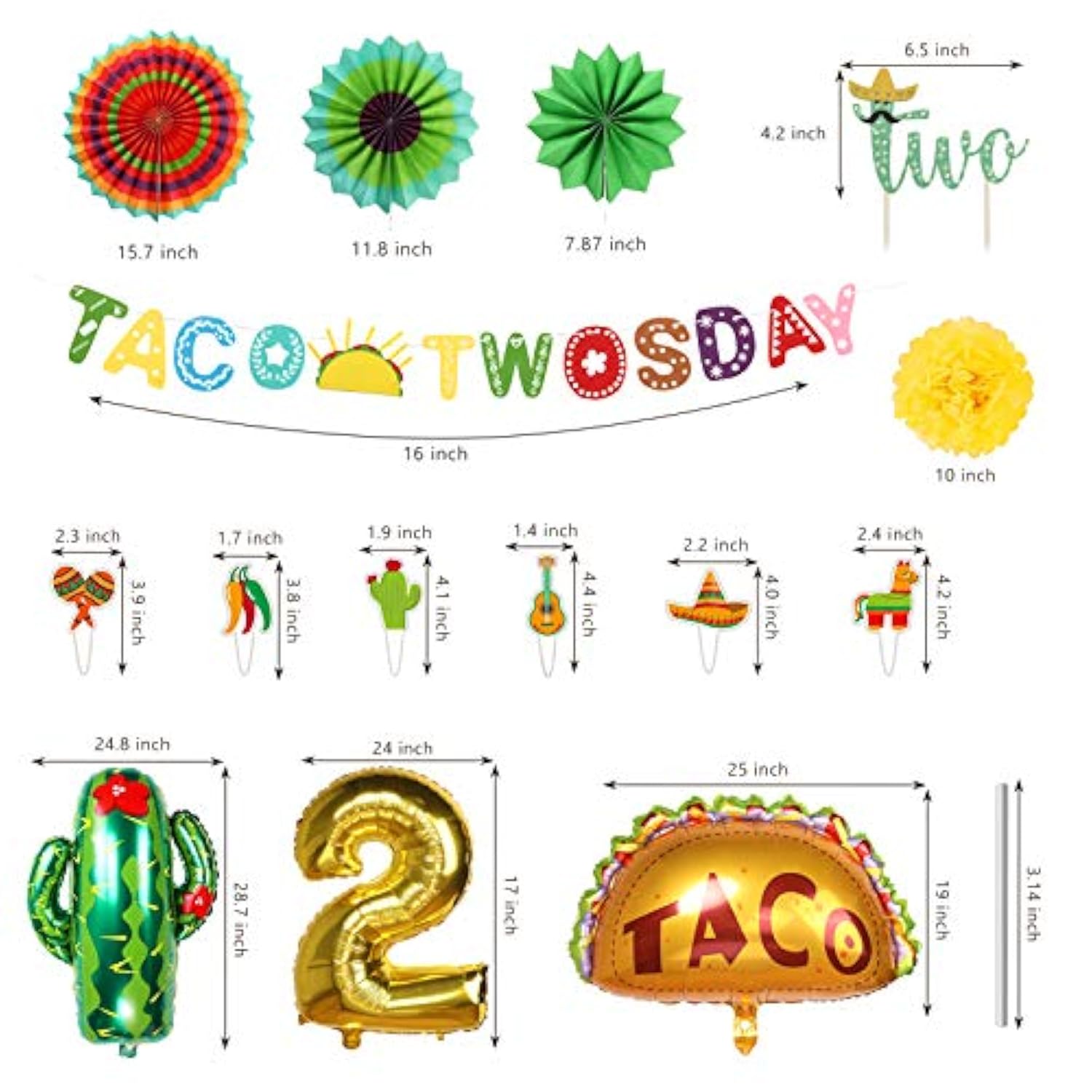 Taco Twosday Fiesta Party Decor Kit: 2nd Birthday, Cinco de Mayo