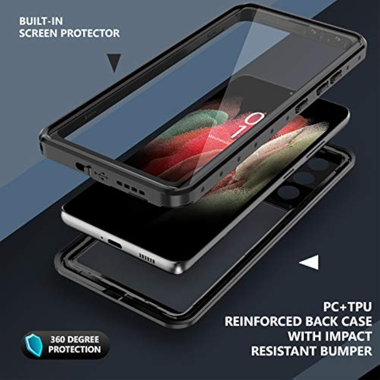 For Samsung Galaxy S21 Ultra Case,S21 Ultra Waterproof Case With Built-In Screen Protector Dustproof Shockproof 360 Full Body Underwater Case For Samsung S21 Ultra 5G 6.8Inch (2021) Black