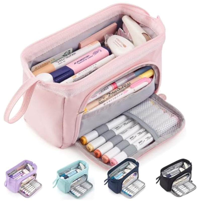 Pencil Case Large Capacity Pencil Pouch Handheld Pen Bag Cosmetic Gift For Office School Teen Girl Boy Men Women Adult (Pink)