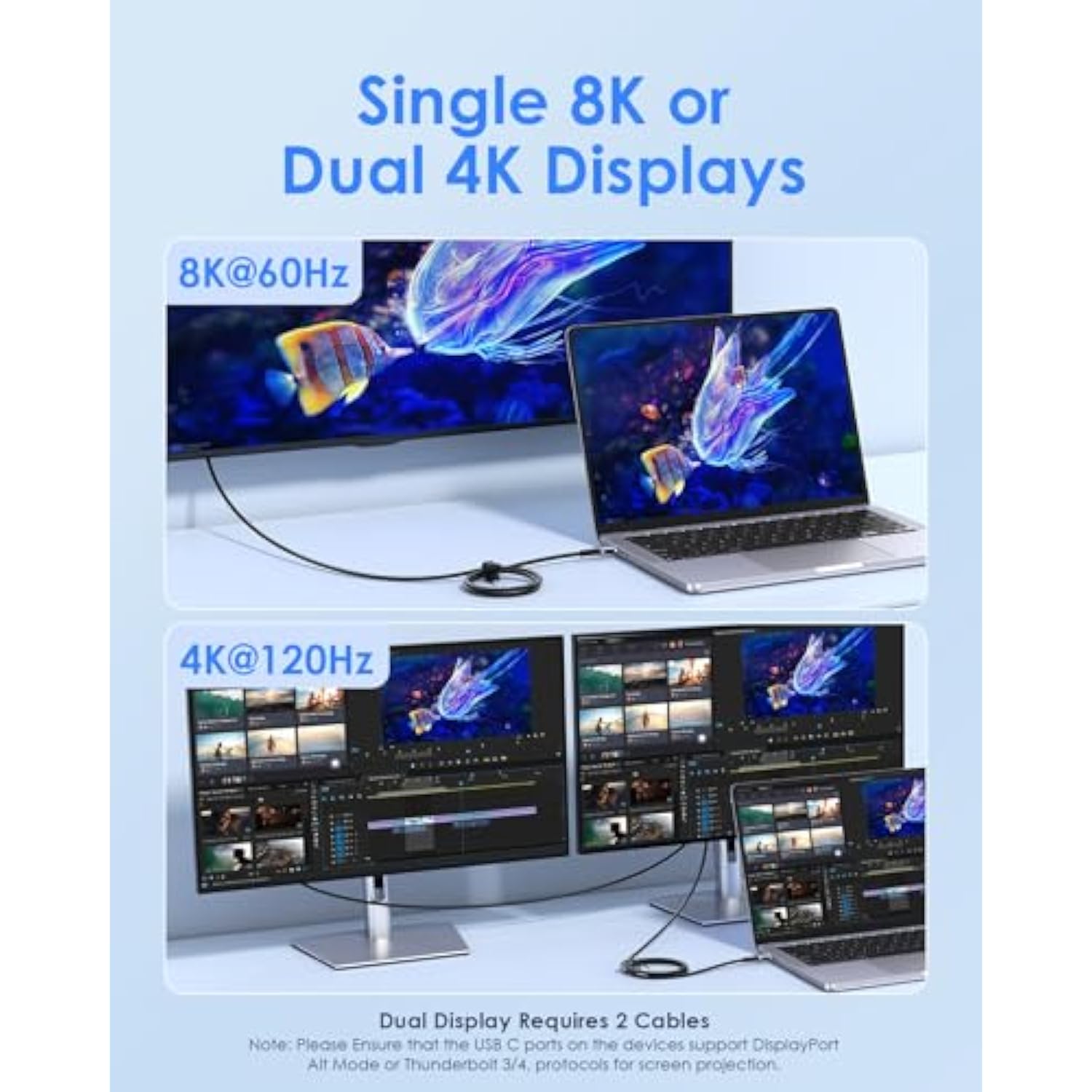 LENTION 4FT Thunderbolt 4 Cable 240W USB C to USB C Cable, 40Gbps High Speed Data Transfer, 8K@60Hz Monitor Display Cord, Dual 4K@120Hz USB4, for iPhone 16, MacBook Air, Docking and More