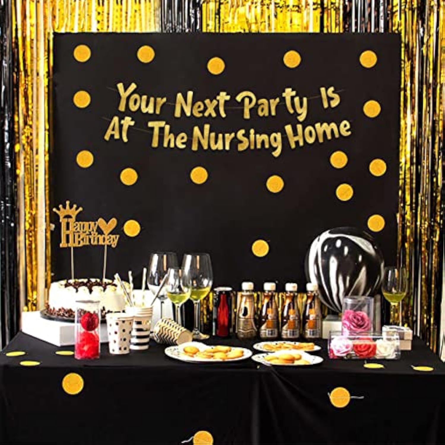 Pre-Strung Your Next Party Is At The Nursing Home Adult Birthday Gold Glitter Banner - Funny Birthday Decorations For Men And Women - Party Supplies And Gifts
