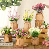 6 Pcs Artificial Potted Flowers Plastic Faux Flowers In Small Burlap Bag Vases Fake Spring Flower Table Centerpiece Fake Potted Plants For Home Farmhouse Office Kitchen Indoor Outdoor Table Decoration
