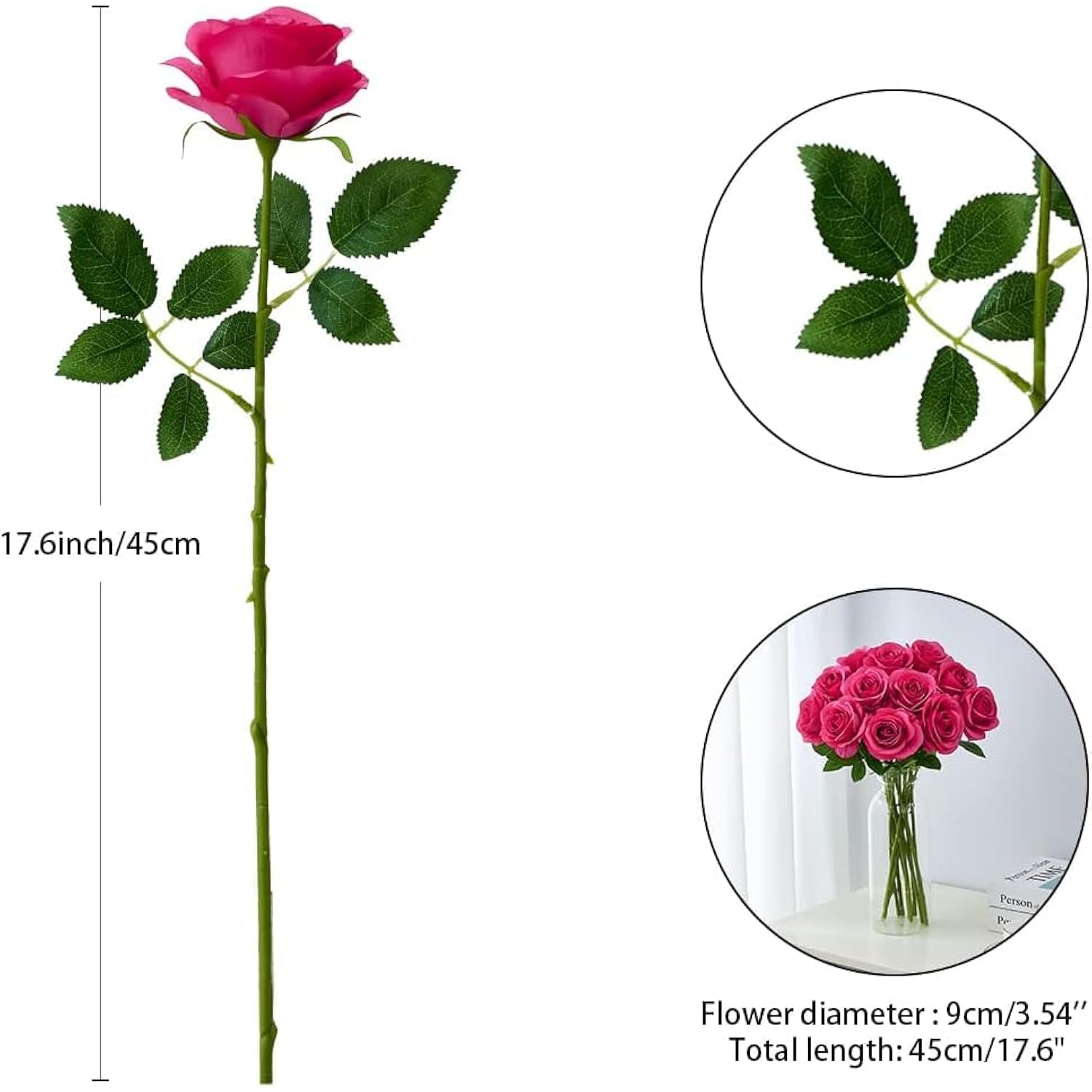60 Pcs Fake Hot Pink Roses Artificial Flowers Bulk Realistic Silk Faux Rose With Stems For Wedding Decoration Anniversary Bridal Bouquet Diy Floral Arrangement Romantic Home Decor Gifts