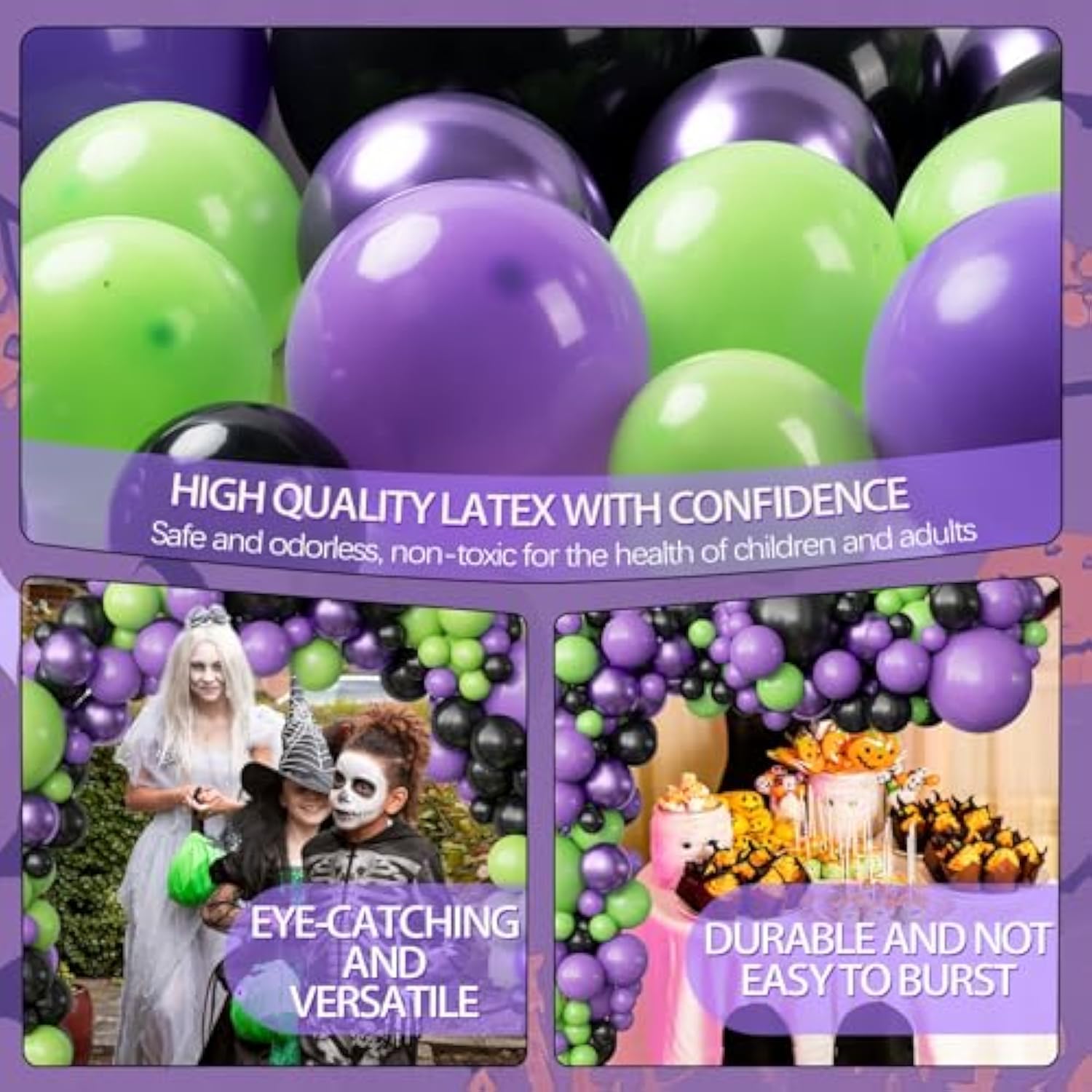 116Pcs Halloween Balloon Garland Arch Kit Green Purple Black Metallic Balloons