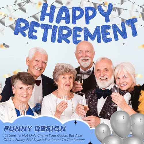 Pre Strung Happy Retirement Banner Glitter Sign, Navy Blue