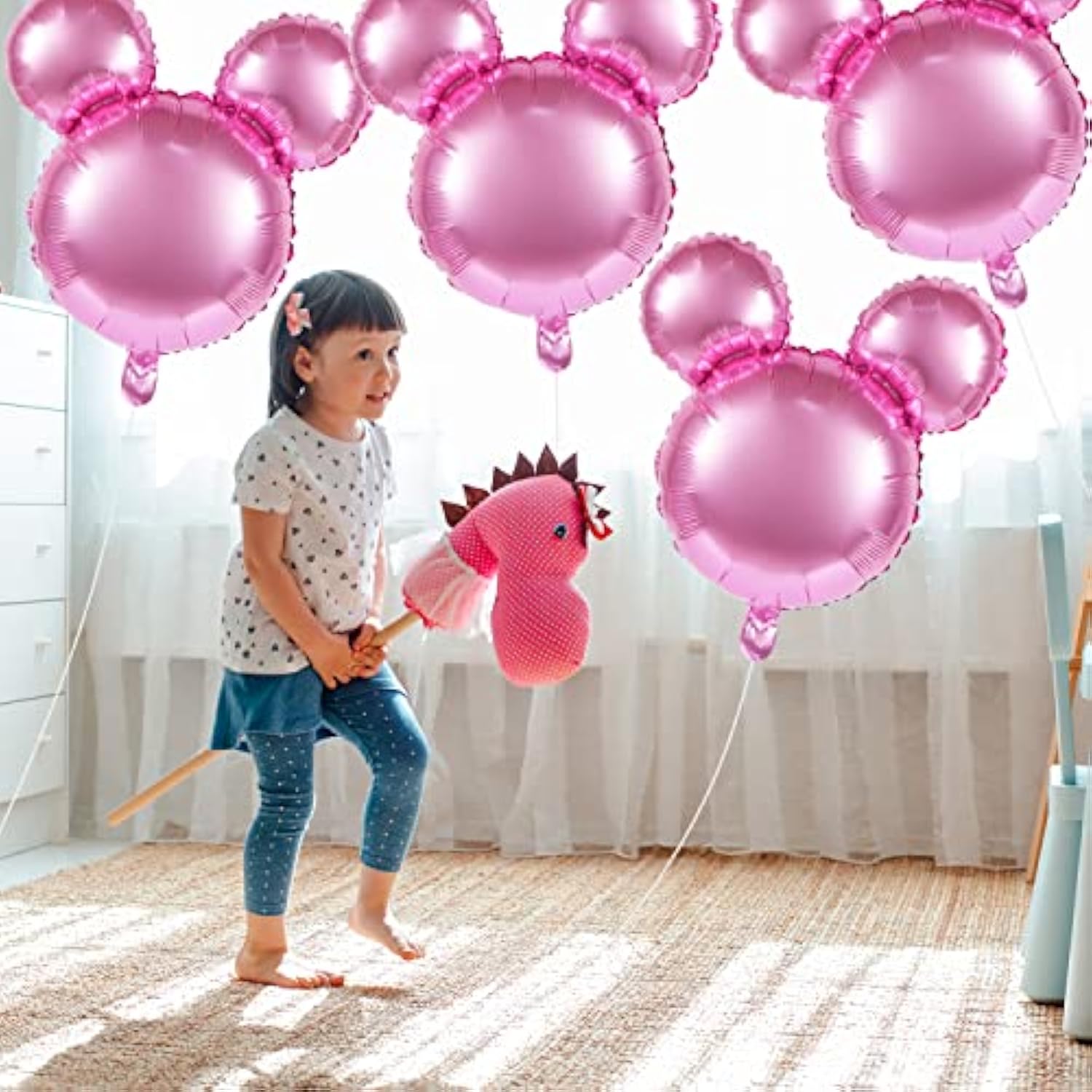 6pcs Pink Mouse Head 24" Foil Balloons for Birthday & Baby Shower