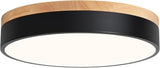 Modern Wood LED Ceiling Light with Remote Black Flush Mount 2700K-6000K Dimmable