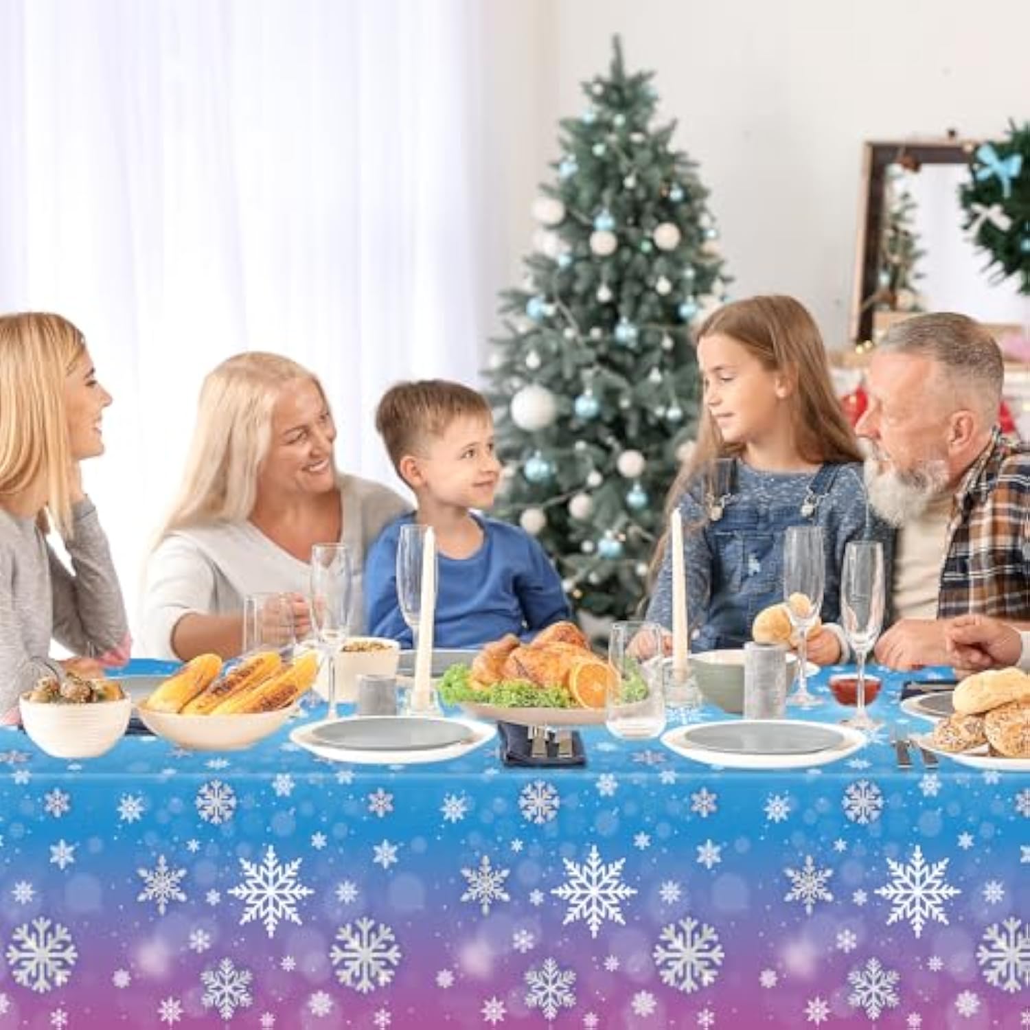 3 Pcs Winter Snowflake Tablecloth - Frozen Wonderland Plastic Table Cloth Disposable Rectangular Snowflakes Table Cover For Frozen Birthday Party Supplies And Christmas Tables Decorations,108 X 54Inch