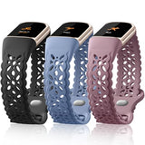 Floral Engraved Bands Compatible with Fitbit Charge 5 Band/Fitbit Charge 6 Band for Women, Charm Lace Silicone Soft Sport Watch Bands Bracelet Straps