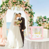 Clear Card Box For Party, 8.7" Gold Foil Gift Cards Receiving Box Holder For Wedding, Bridal Shower, Graduation, Birthday, Retirement, Baby Shower, Anniversaries Party Decorations (Pink)