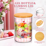 3 Pack Valentine'S Day Glass Storage Jars With Airtight Bamboo Lid Sets Buffalo Plaid Kitchen Decoration Love Heart Gnomes Canisters For Valentine Decorations Storage And Organization