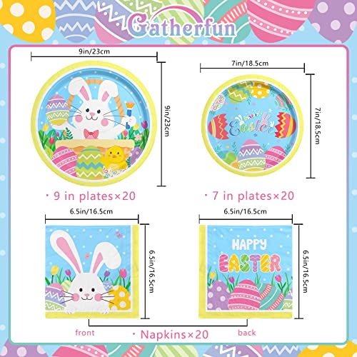 Happy Easter Party Supplies Kit, Easter Rabbit Disposable Dinnerware Includes, Paper Dinner Plates, Dessert Plates and Napkins for Easter party Decorations, Serve 20