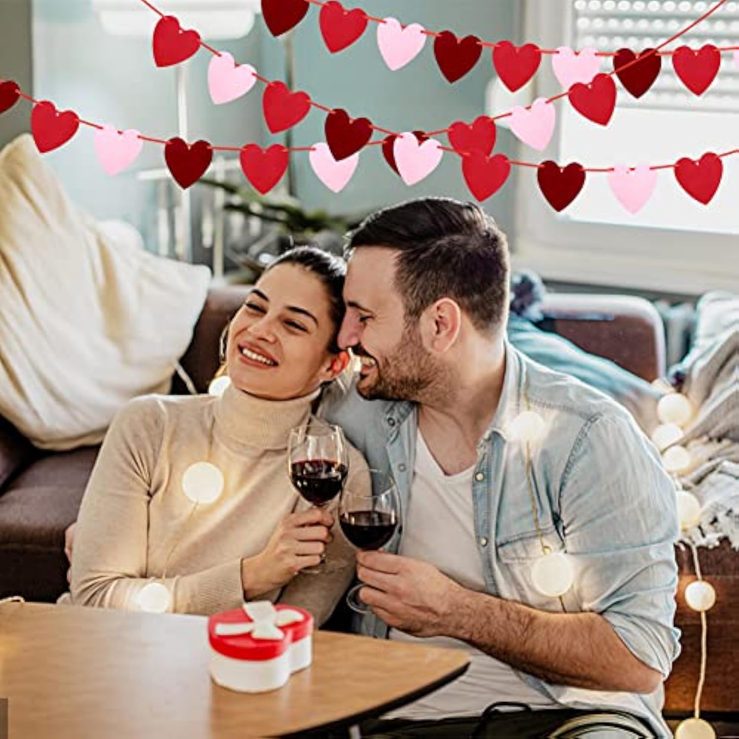 4 Pieces Felt Heart Garland Valentines Day Felt Hearts Banner For Vale