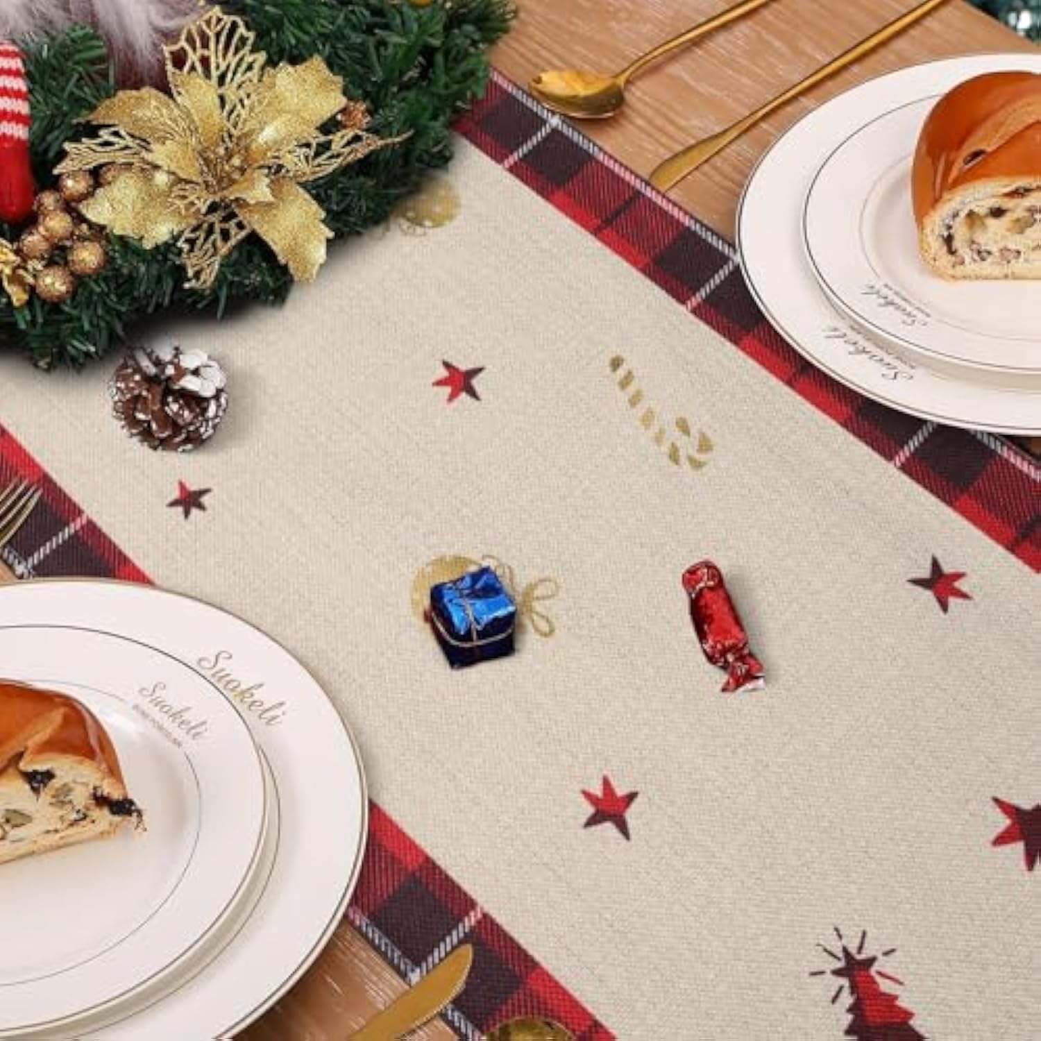 Merry Christmas Red Truck Table Runner 13X72 Inch Buffalo Plaid Xmas Tree Seasonal Winter Holiday Kitchen Kitchen Dining Table Decoration For Indoor Outdoor Home Party Decor