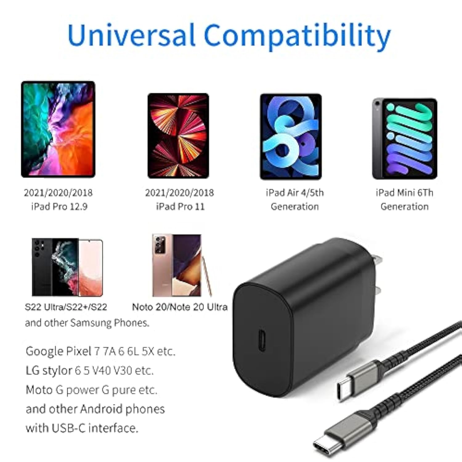 25W Usb C Fast Charger For Iphone 15 Pro/Max, Ipad Air 4Th/5Th, Ipad Pro 12.9/11 Inch, Ipad Mini 6, New Ipad 10Th, Pd Usbc Wall Charger Block And Usb C To C Charging Cable 6Ft