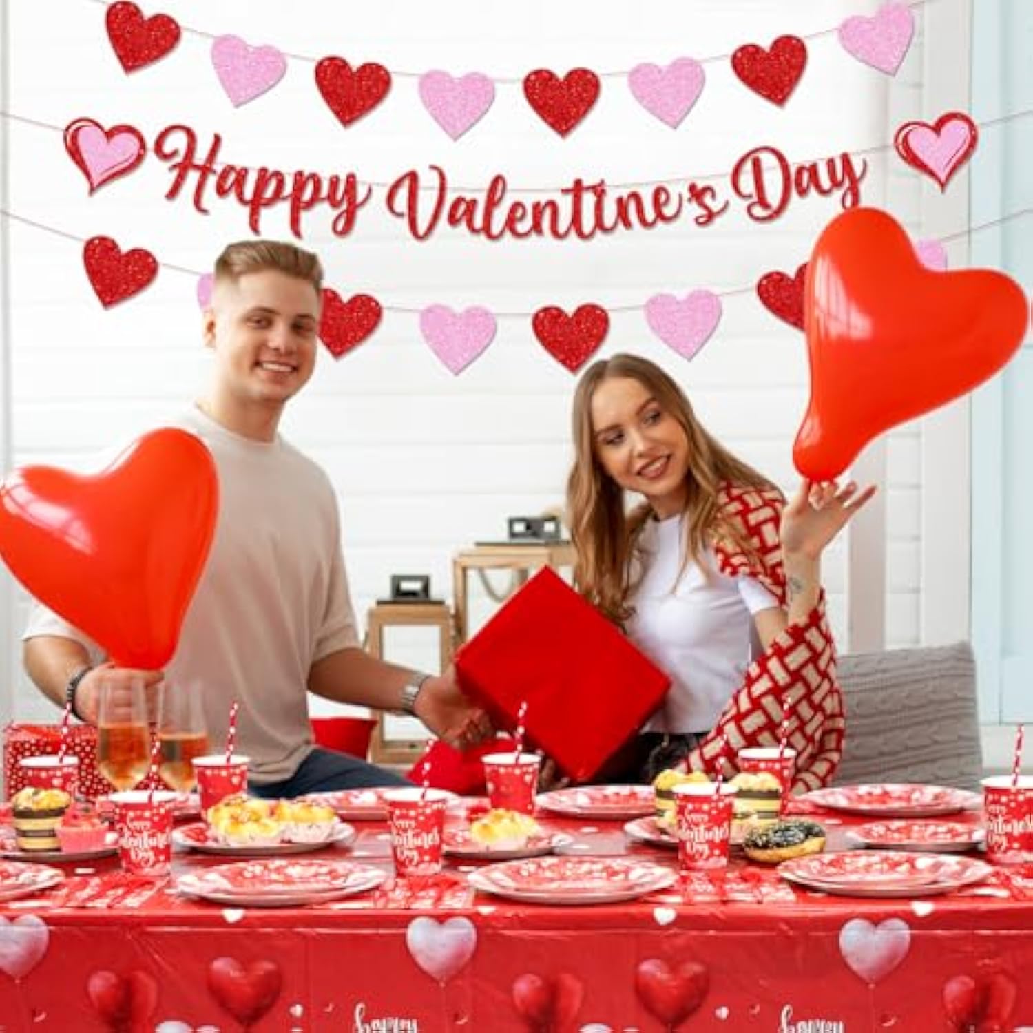 Valentine'S Party Decorations 196 Pcs Valentines Plates And Napkins,Cups,Tablecloth Serve 24 Red Heart Valentine Banner Happy Valentine'S Day Dinnerware Set Valentines Party Supplies