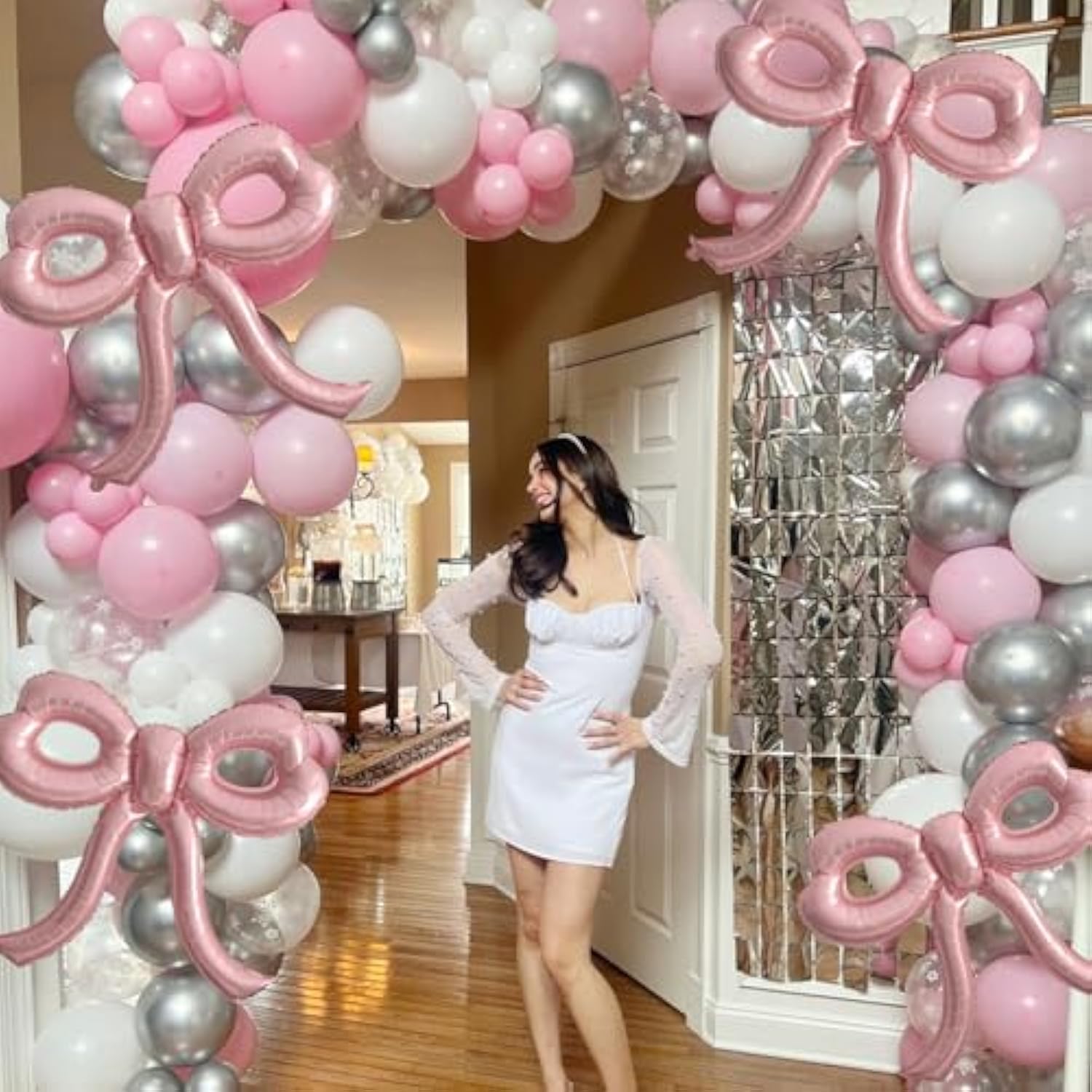 Pink Bow Foil Balloons: Party Decor, Baby Shower (2Pcs)