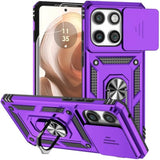 For Motorola Edge 2025 Case, With Camera Lens Cover Hd Screen Protector, Dual Layer Military-Grade Drop Tested Magnetic Ring Holder Kickstand Protective Phone Case For Motorola Moto Edge 2025 (Purple)