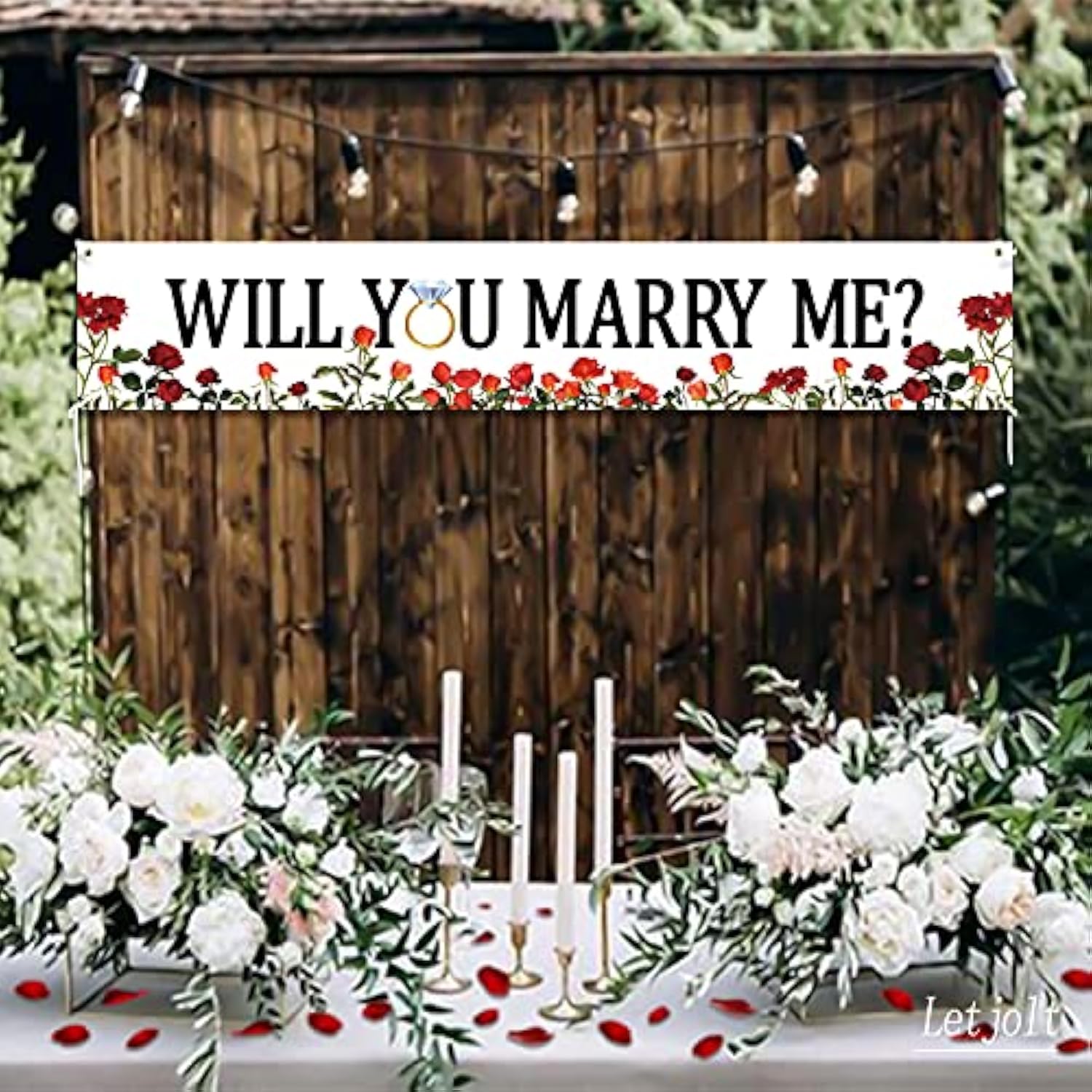 Proposal Banner Will You Marry Me Flower Banner Propose Decorations Supplies For Marriage Signs Valentine'S Day Spring Engagement Outdoor Party Backdrop Decorations 6Ft