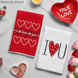 Red Hearts Love You Valentine'S Kitchen Towels Dish Towels, 18X26 Inch Anniversary Wedding Decoration Hand Towels Set Of 4