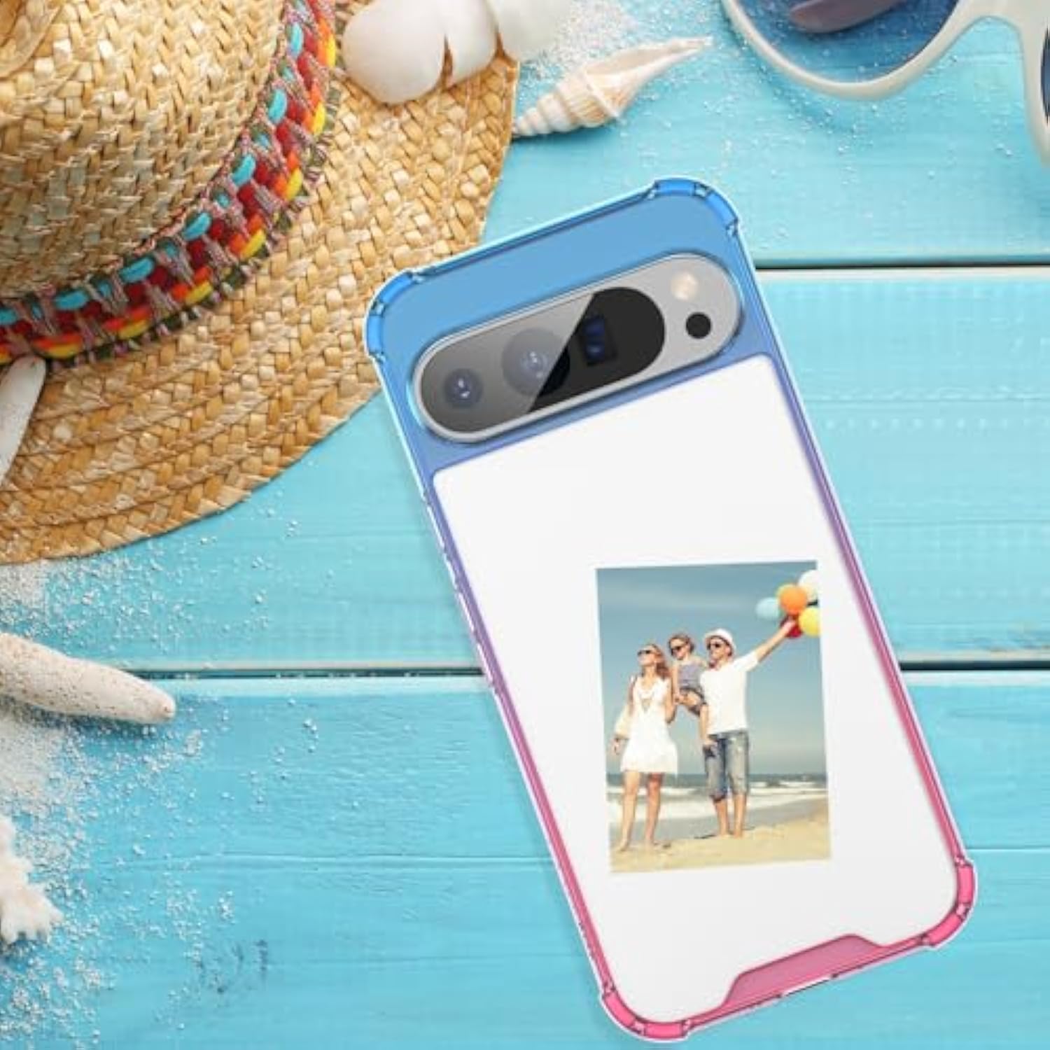 Pixel 9 Pro XL Clear Gradient Case, Slim Shockproof, TPU Bumper - Blue Pink