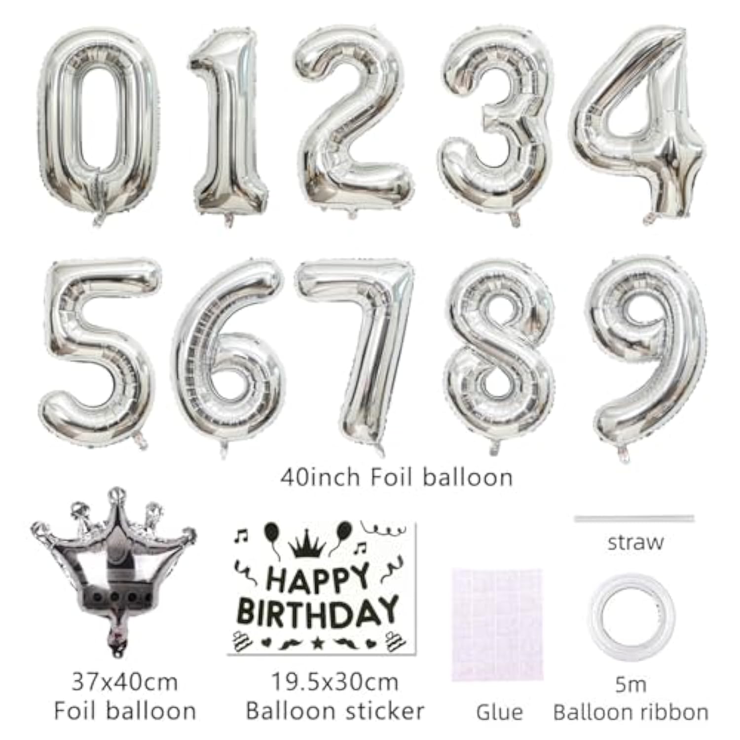 40Inch Silver Foil Number 18 Balloon Crown 18th Birthday Party Decor