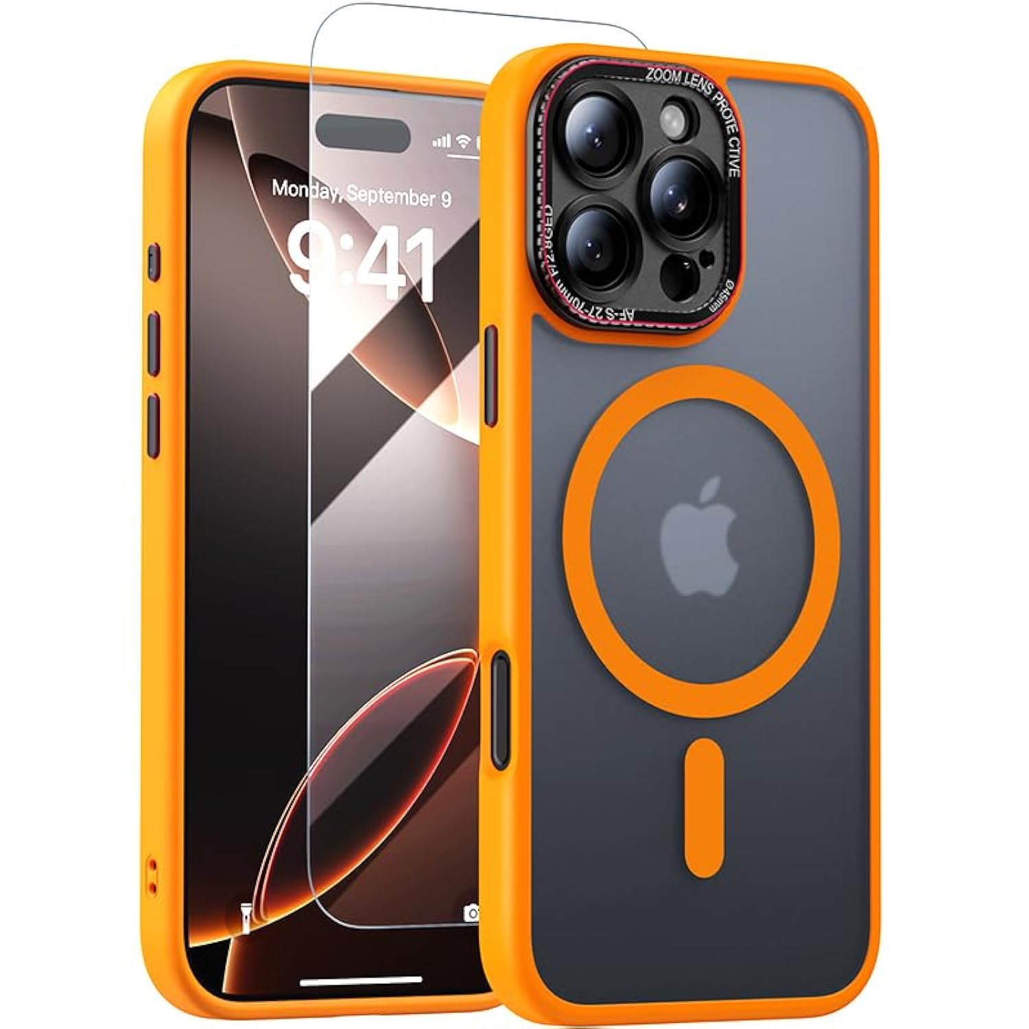 For 16 Pro Max Case With 1X Screen Protector, [Tailored For Magsafe] [Mil-Grade Shockproof Defense] With Integrated Lens Protection Translucent Case For 16 Pro Max, Orange