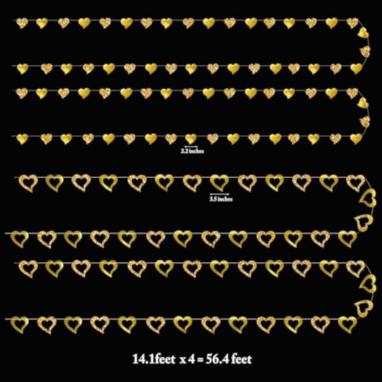 Gold Heart Garland Romantic Decorations Paper Streamers Hanging For Mother’S Day Best Mom Tea Brunch Engagement Wedding Anniversary Bridal Shower Valentine Birthday Party Supplies 4Pcs