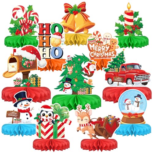 Christmas Party Decorations: Festive Christmas Honeycomb Centerpieces, Santa & Snowman Table Toppers - for Classroom, Winter Birthdays & Holiday Party Supplies