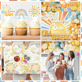 Here Comes The Son Baby Shower Decor - Boho Sun Baby Shower Party Tableware With Balloon Arch,Cake Topper,Banner Decorations For Boys Retro Boho Sun,You Are My Sunshine Party Supplies