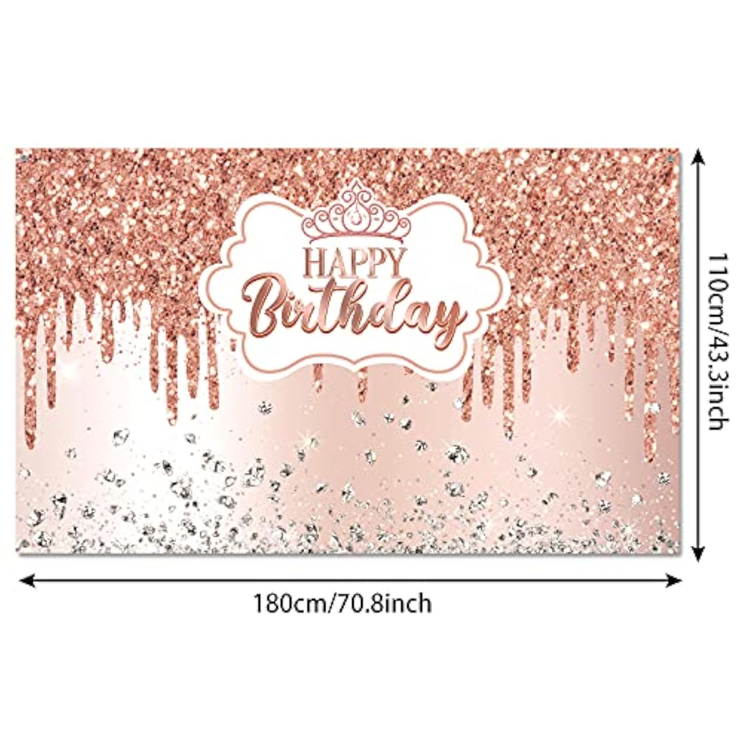 Rose Gold Happy Birthday Backdrop For Women Rose Gold Banner Glitter Diamond Birthday Backdrop Sweet Princess Photography Background