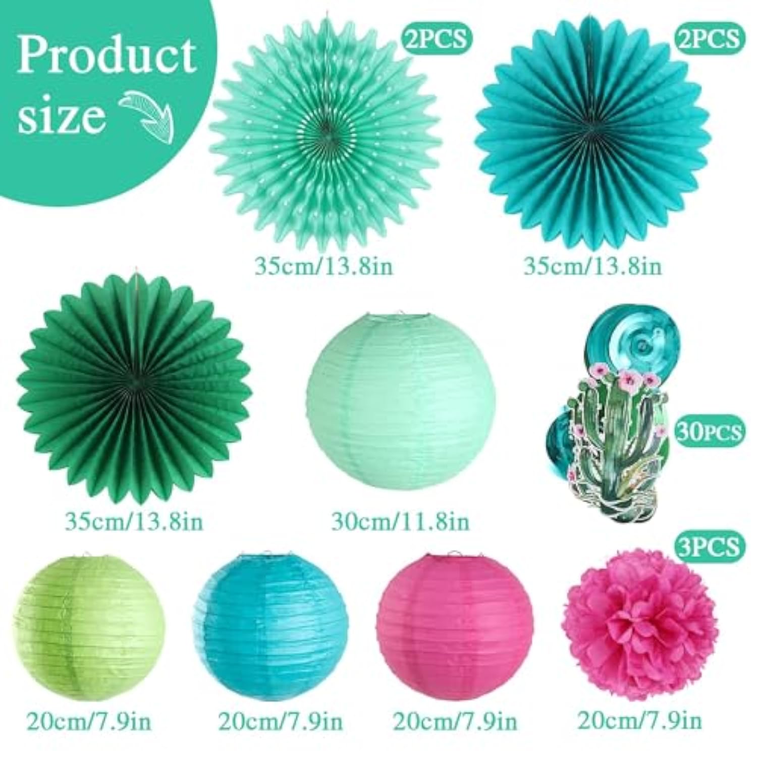 Summer Party Decoration Hanging Cactus Swirls Paper Lanterns Paper Fans Kit For Hawaiian Luau Party Tropical Party Baby Shower Birthday Party Supplies