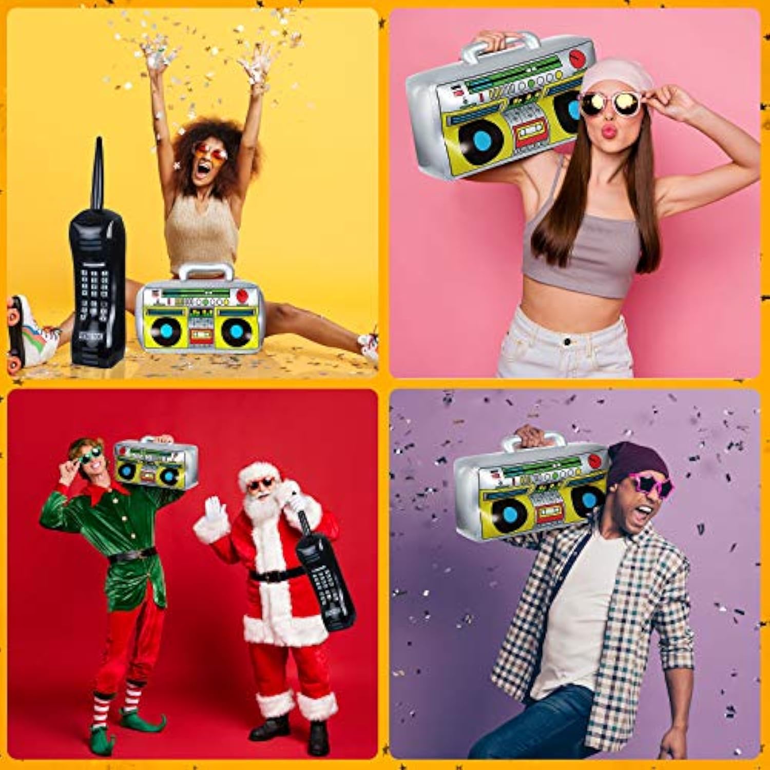 Inflatable Boombox & Phone Props – 2pcs for 80s/90s Party Decorations