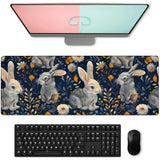 Charming Rabbit Gaming Mouse Pad, Large Cute Bunny & Floral Desk Mat For Keyboard Laptop Computer, Non-Slip Rubber Base Desktop Extended Mousepad For Office Home Accessories 31.5"×11.8"
