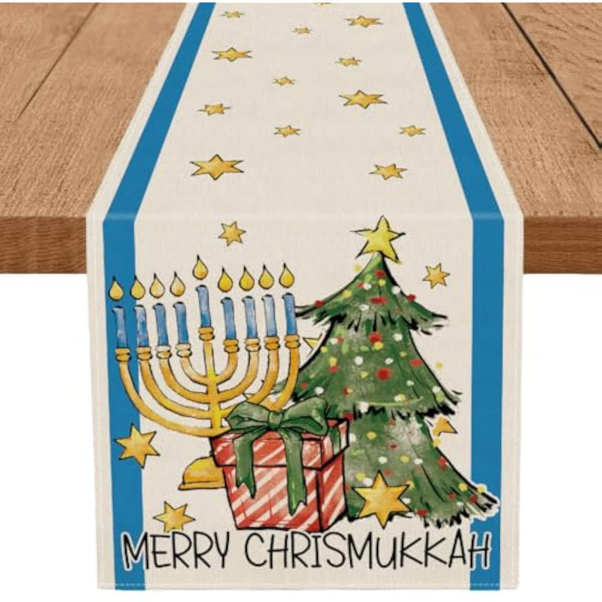 Merry Chrismukkah Table Runner Menorah Star Of David Jewish Christmas Tree Chanukah Xmas Festival Home Kitchen Dining Table Decoration 13X72 Inch