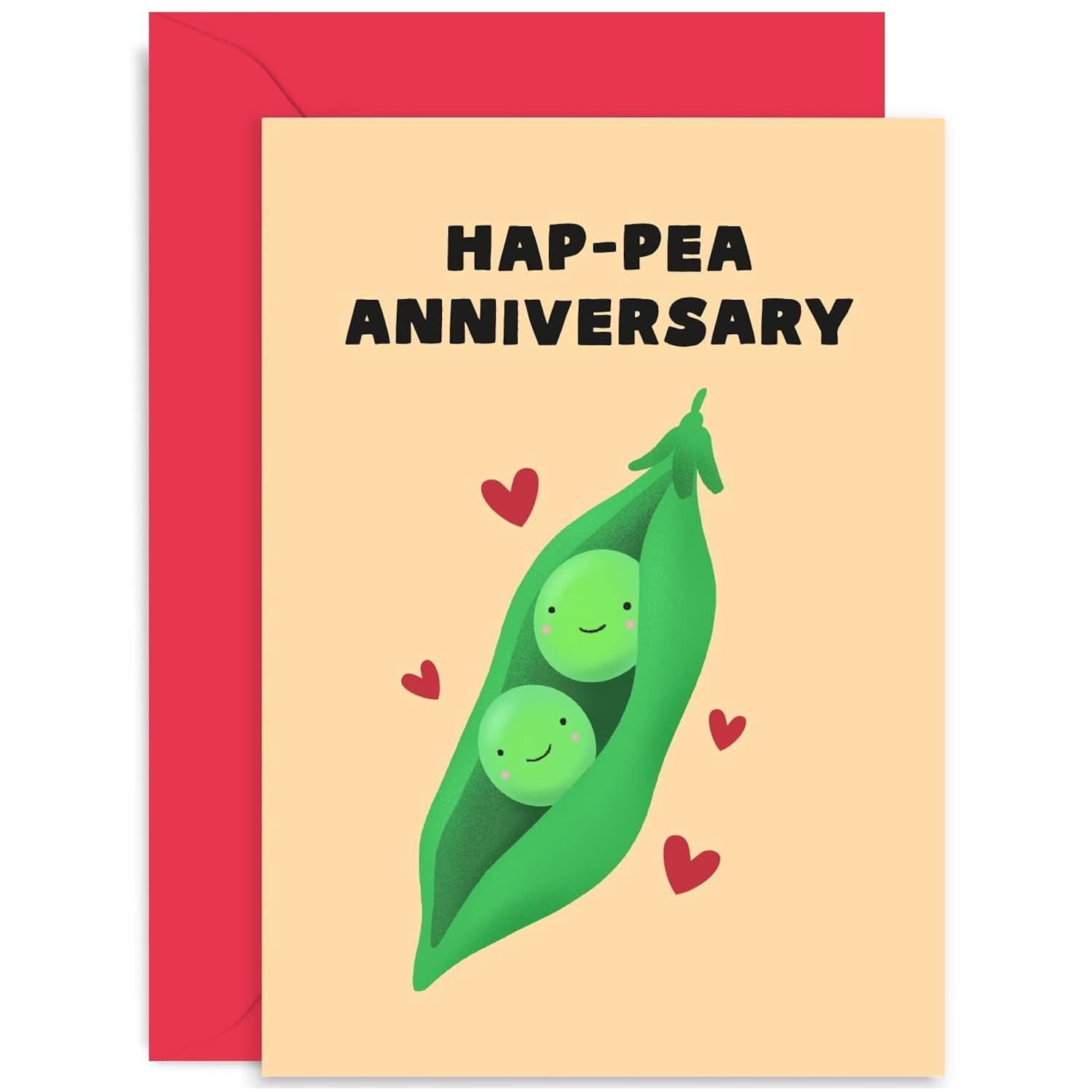 Old English Co. Cute Pea Anniversary Card For Wife Or Husband - Funny Hap-Pea Vegetable Pun Wedding Anniversary Card For Him Her | Blank Inside With Envelope