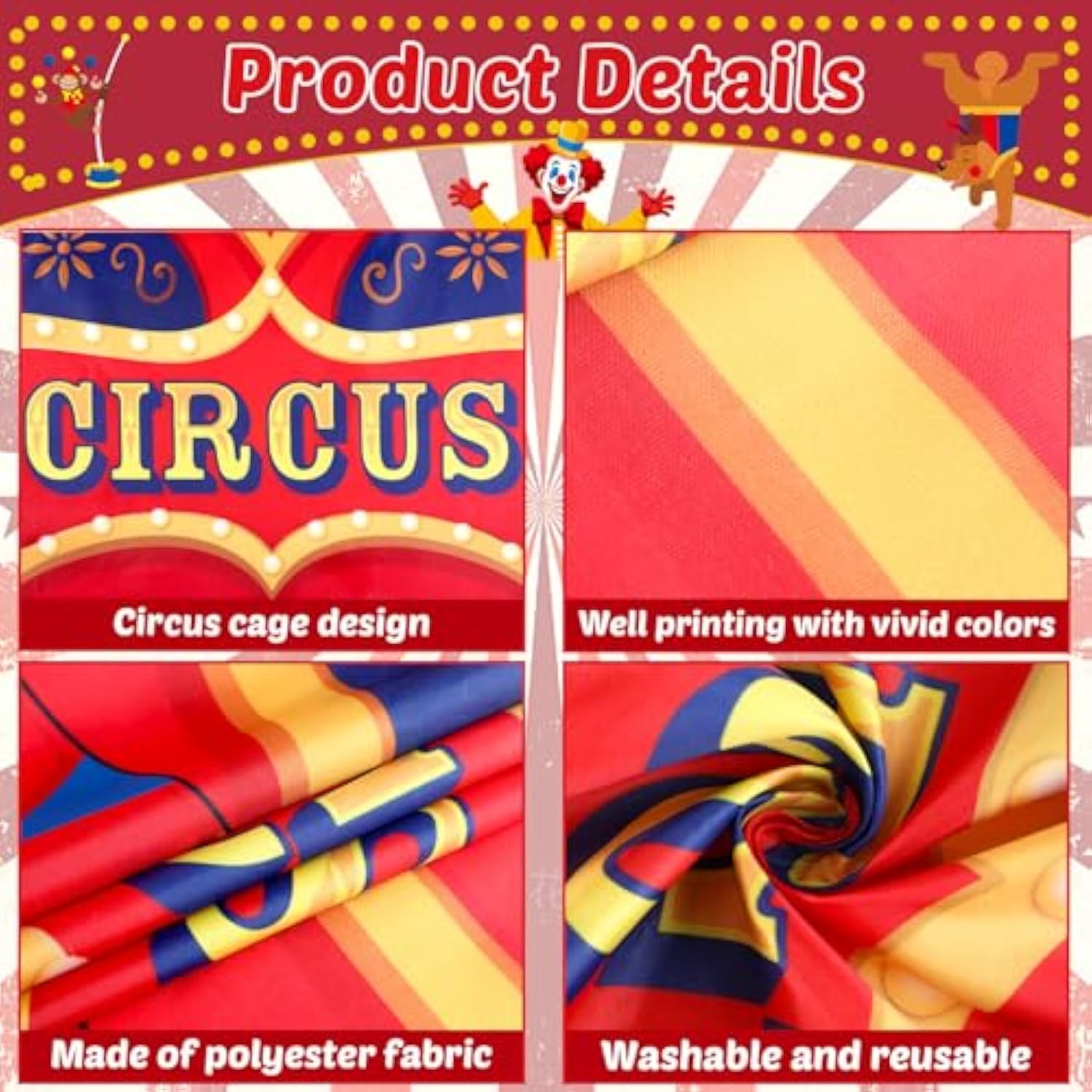 Circus Party Decorations Carnival Cage Shaped Photo Backdrop Circus Photo Booth Props Large Carnival Photos Banner Hanging For Kids Boys Girls Birthday Baby Shower Party Game Favors Supplies